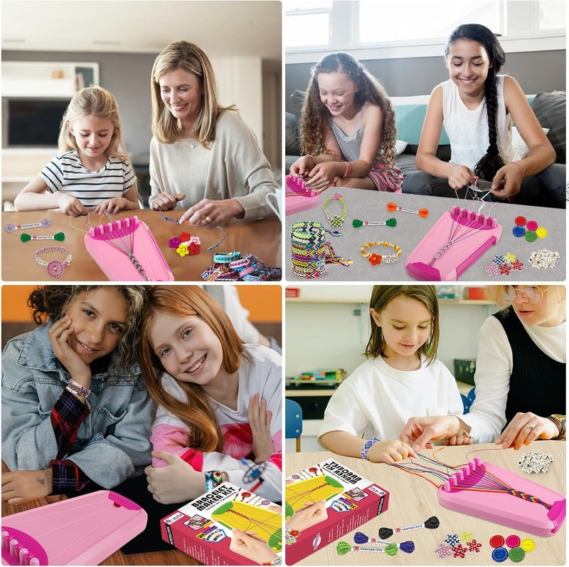 Maynacs Arts and Crafts for Kids Ages 8-12,Friendship Bracelet Making Kit for Girl,Kids Jewelry Making Kit with 28 Pre-Cut Threads,Christmas Birthday Gifts for Ages 6 7 8 9 10 11 12 Year Old Pink - Image 4